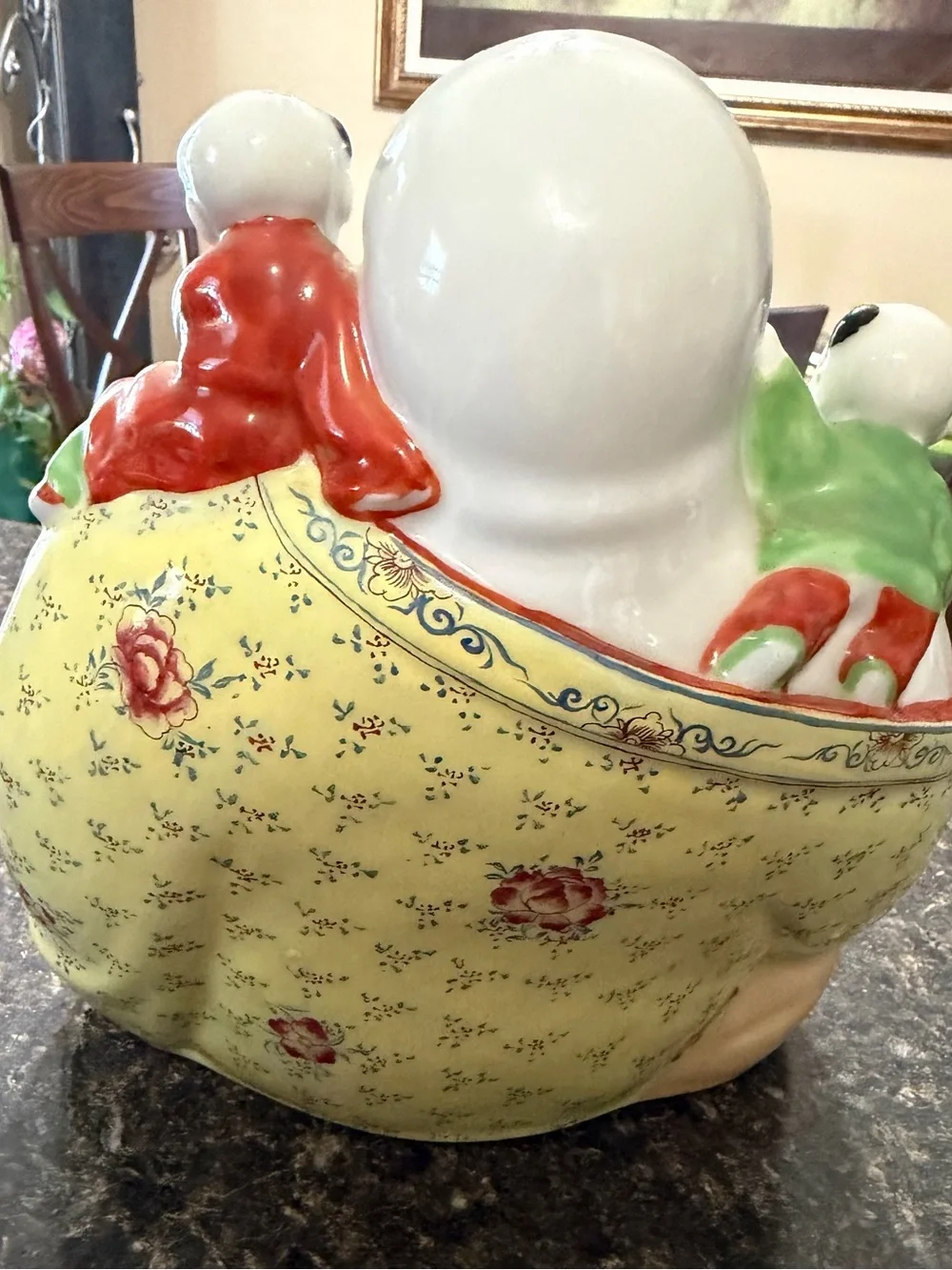 Chinese Buddha in Porcelain Hand Painted 1940s “Protector Of The Child”
